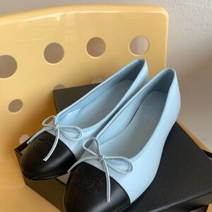 Chanel Women's Light Blue and Black Ballet Flats